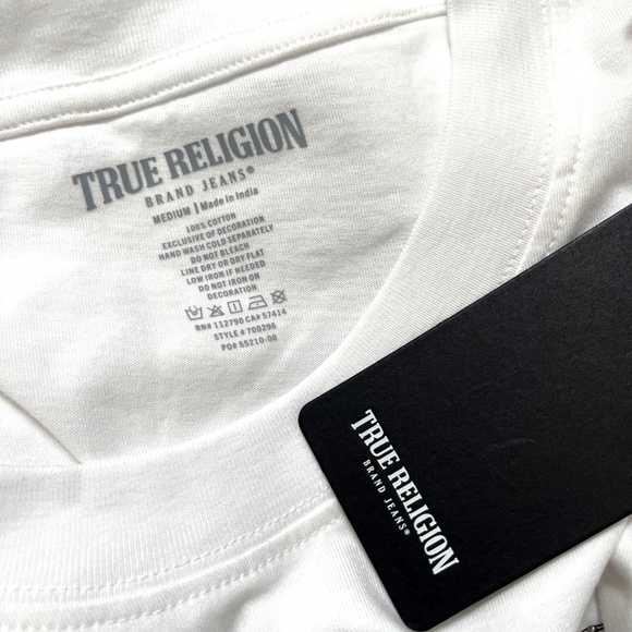 NWT TRUE RELIGION Tiger Print Crew Tee T-shirt White Size M Rhinestones Cotton - Picture 7 of 8